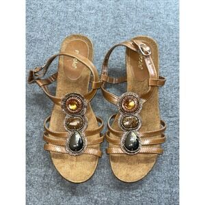 Nicole Sz 9M "Cullen" Jewel Medallion Mahogany‎ Leather Wedge Sandals